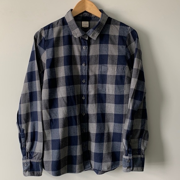 J. Crew Tops - J. Crew Plaid Flannel Navy & Grey The Perfect Shirt Size Large